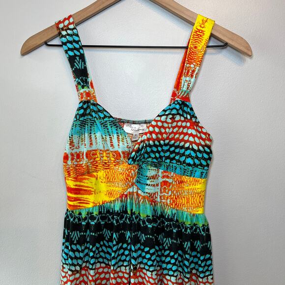 Allison Brittney Women's Stretch Multicolor Striped Tank Maxi Dress Size Medium - Picture 2 of 6